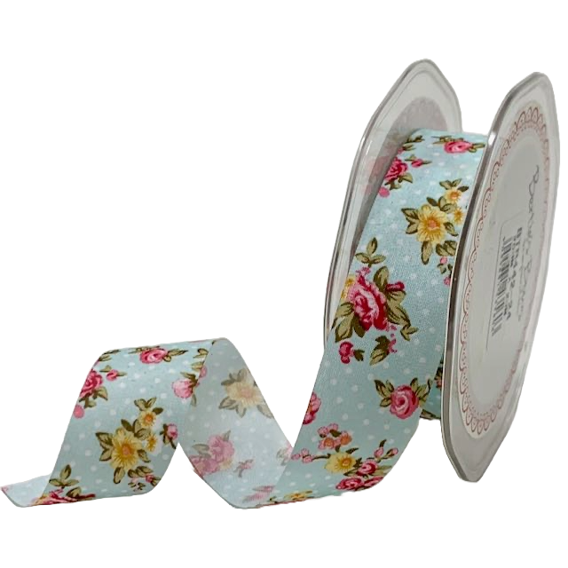 Pale Blue Polka Dot Vintage Floral Ribbon