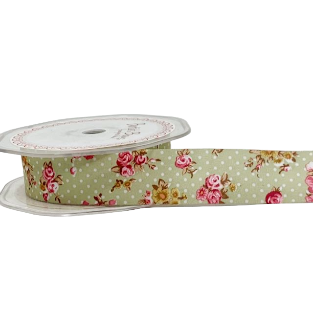 sage green vintage polka dot floral ribbon