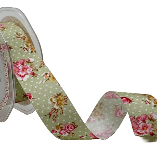 Sage Green Polka Dot Vintage Floral Ribbon