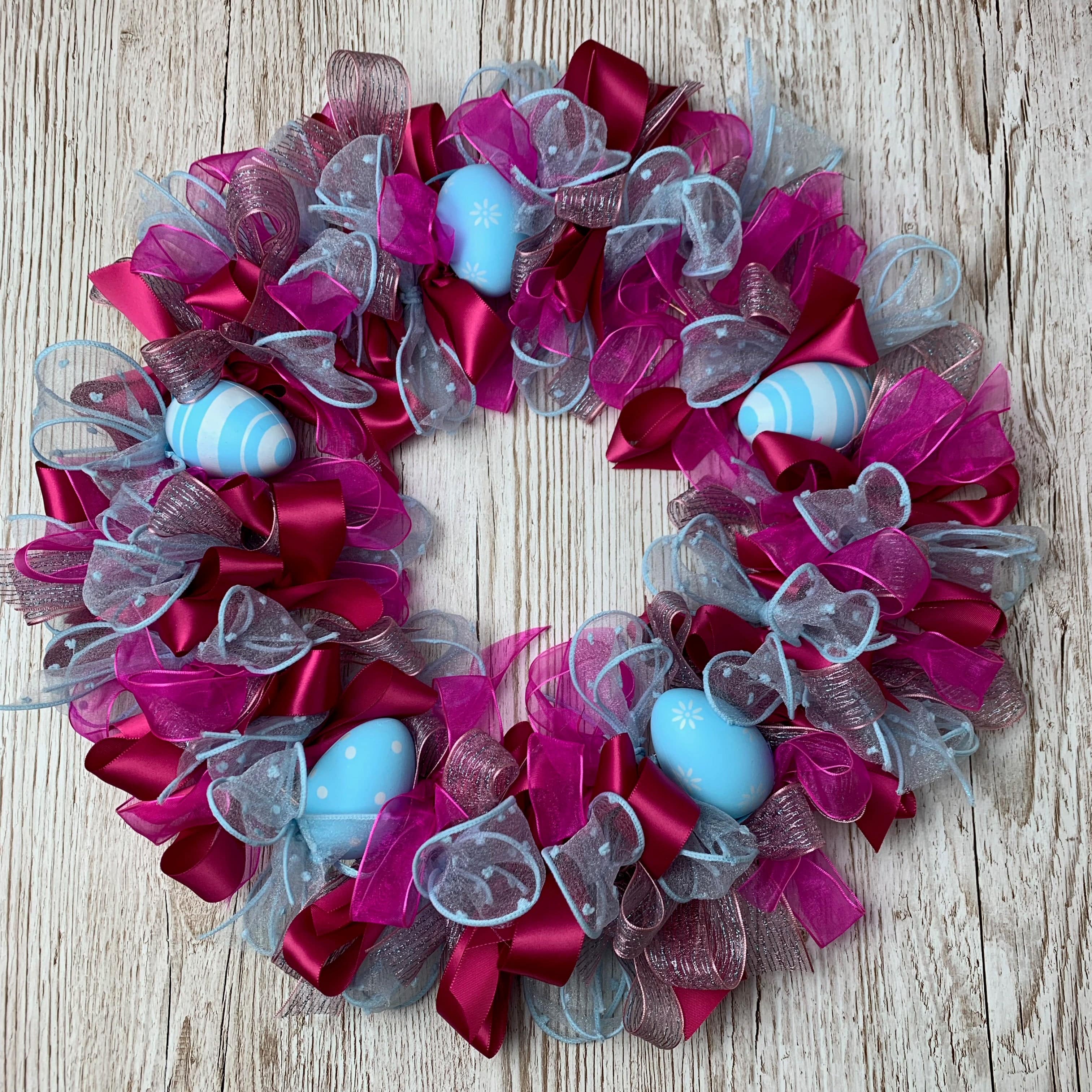 Ribbonly Kits Sky Blue & Hot Pink Easter Ribbon Wreath Kit