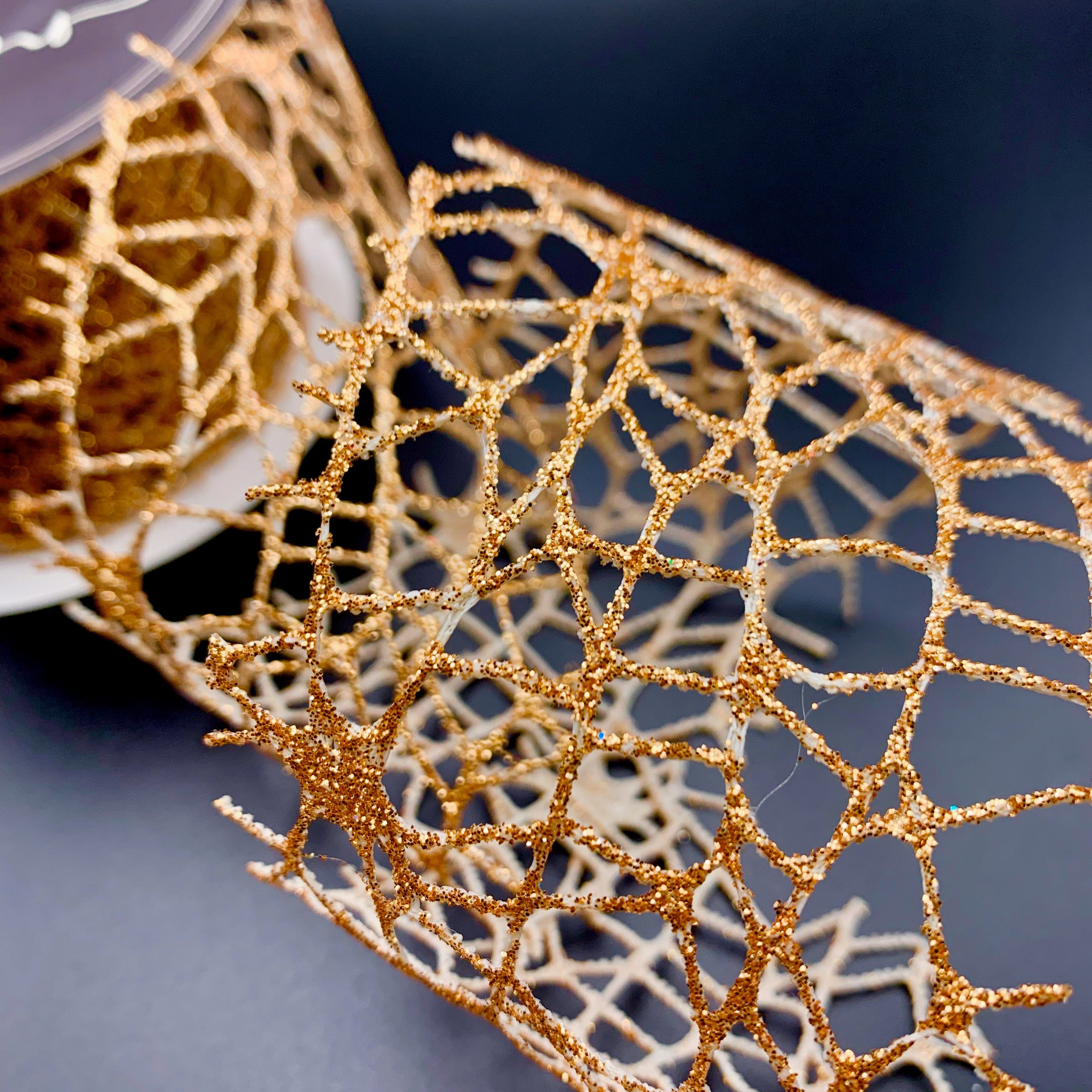 Ribbonly Mesh Gold / 5m / 60mm Rose Gold Glitter Mesh Ribbon