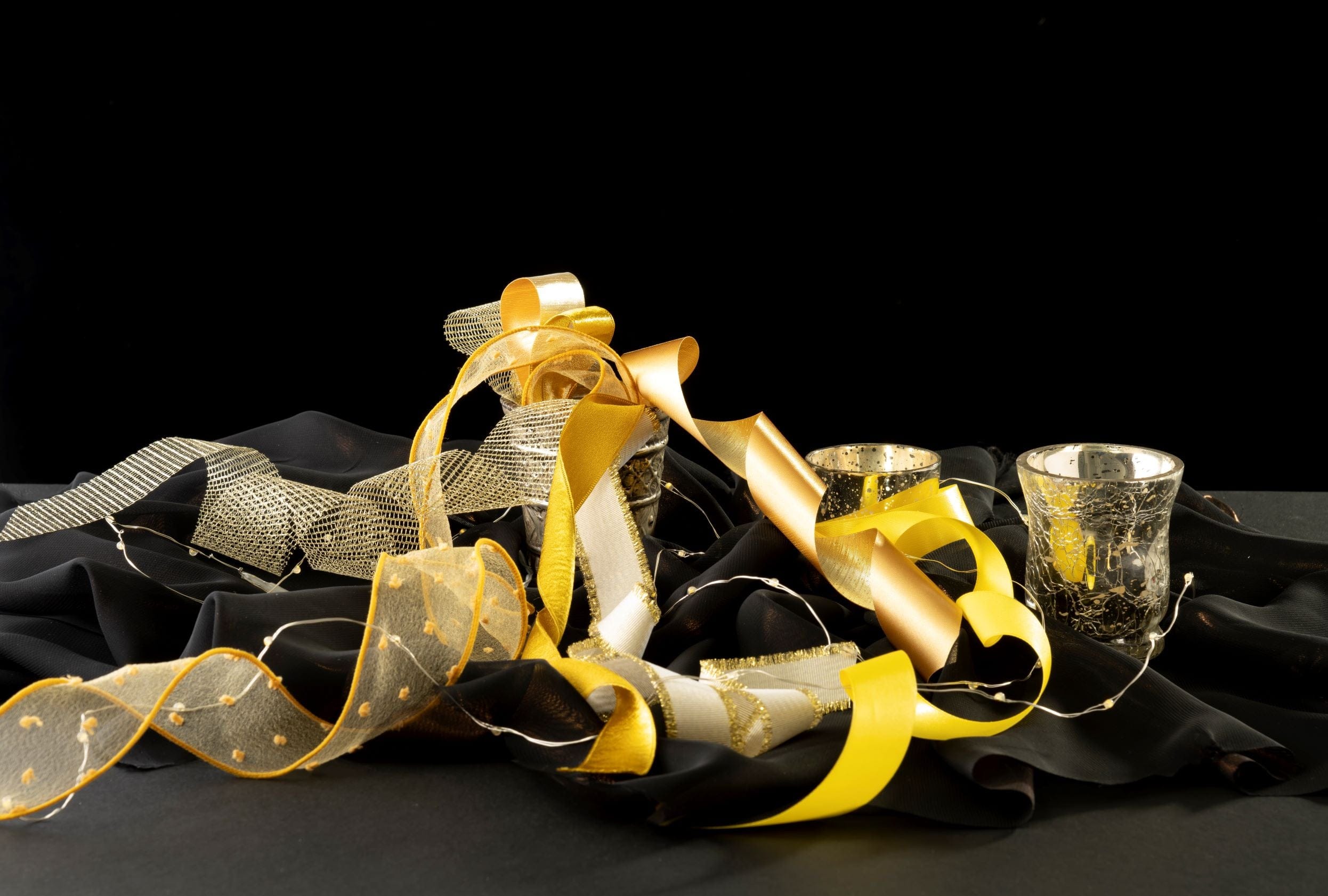 Ribbonly Organza Yellow / 10m / 40mm Polka Organza Ribbon Mustard