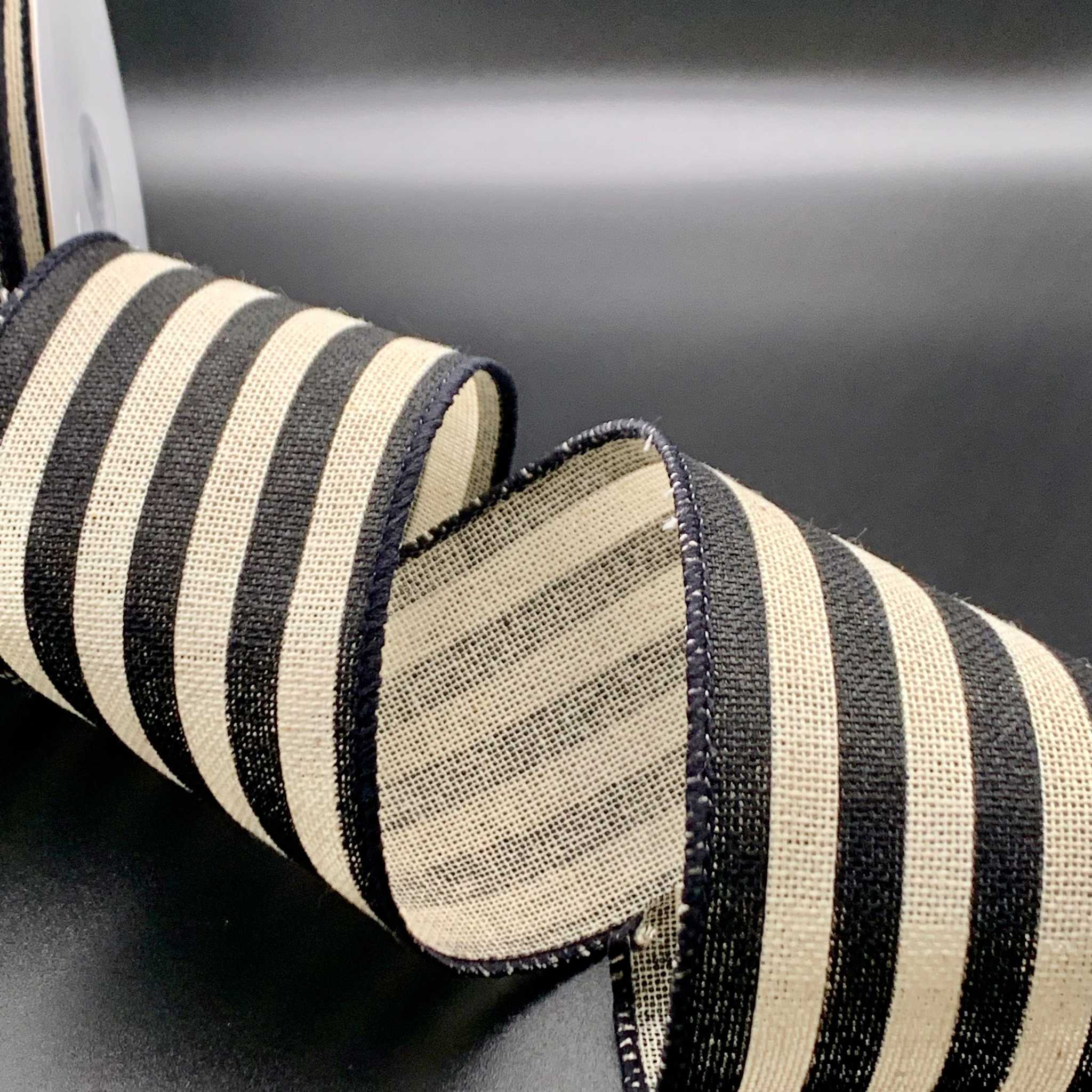 Ribbonly Wired Black and White / 10m / 63mm Liquorice Stripe Wired Canvas Ribbon