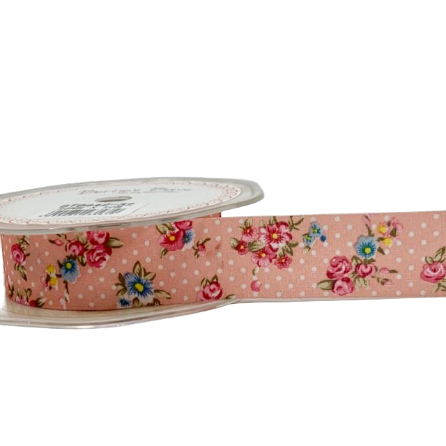 Pink vintage polka dot floral ribbon