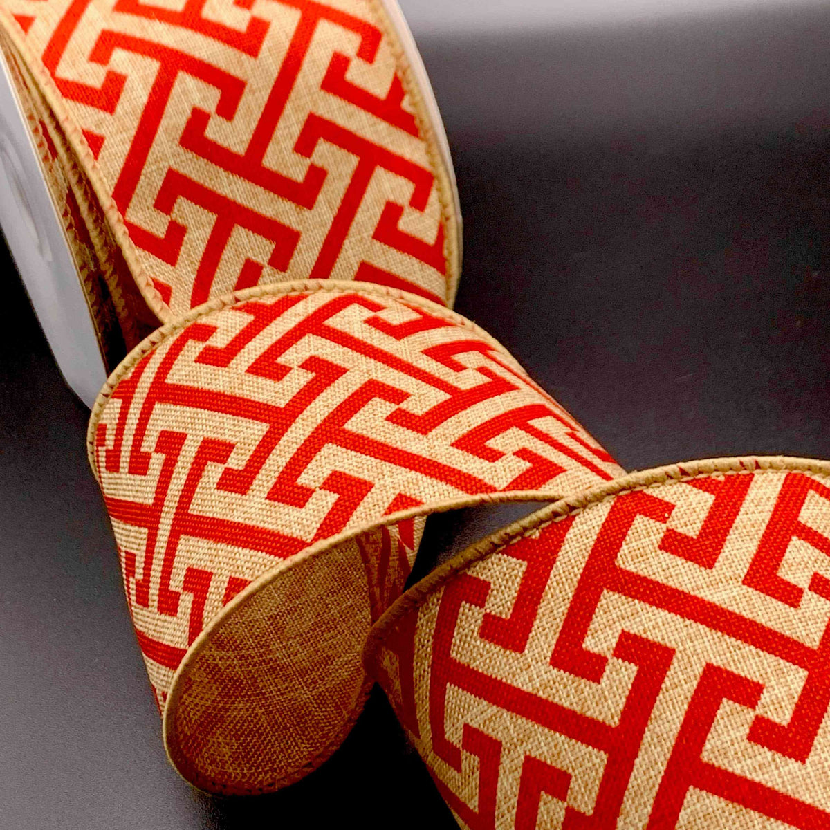 Berry Greek Key Wired Jute Ribbon | Ribbonly