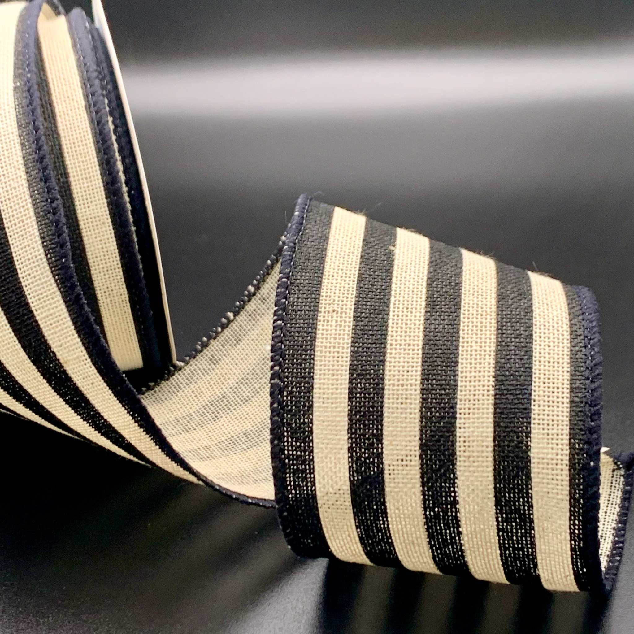 Ribbonly Wired Black and White / 10m / 63mm Liquorice Stripe Wired Canvas Ribbon