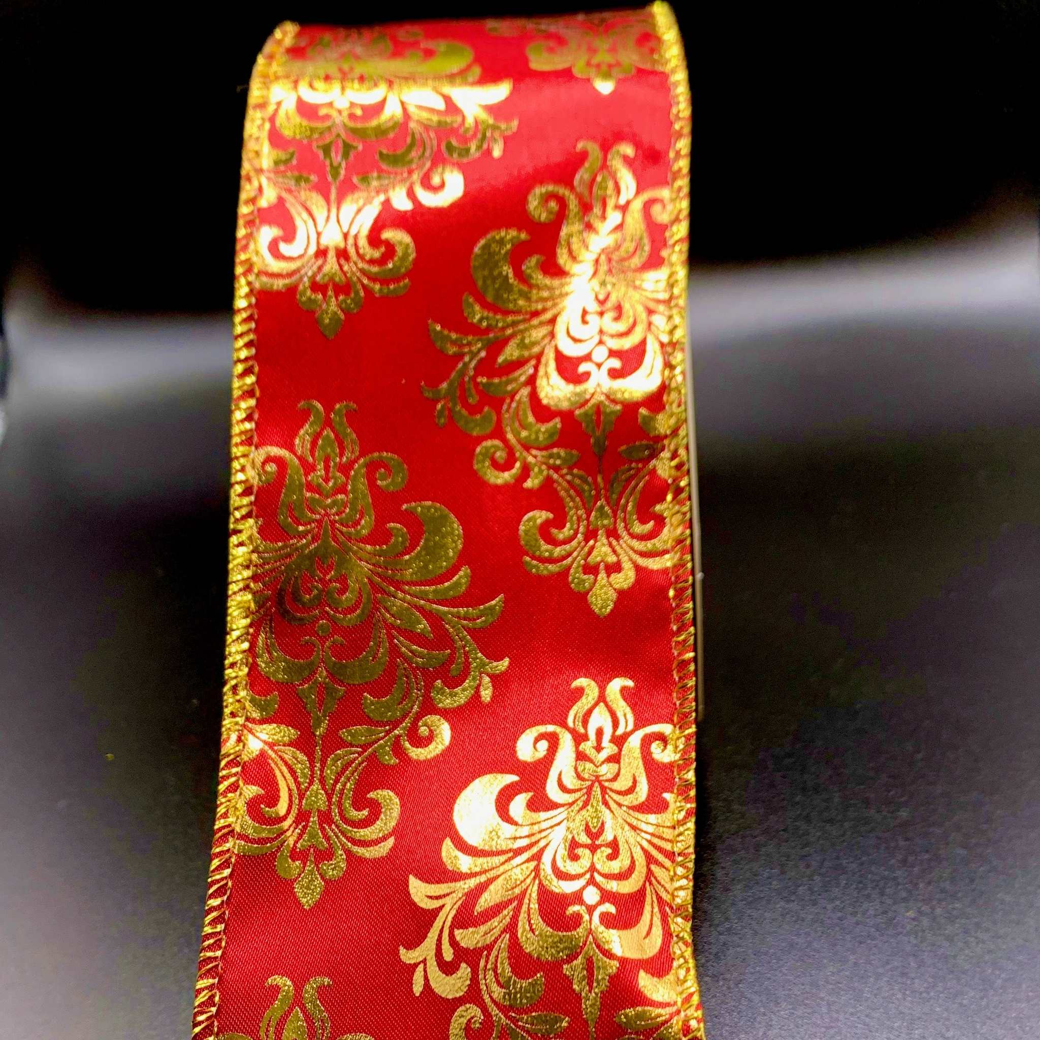 Ribbonly Wired Red / 10m / 63mm Ruby Jacquard Red and Gold Wired Ribbon